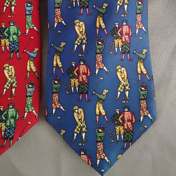 ❤️2 LN MICHELSONS OF LONDON Golf Theme Ties Red / Navy - Picture 2 of 7